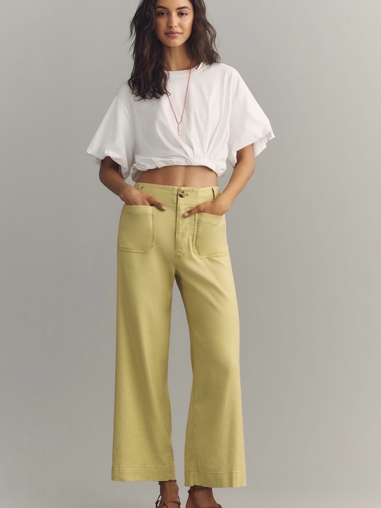 Maeve Pants - Anthropologie Maeve Collette Wide-Leg High-Rise Cropped Pants Yellow 29